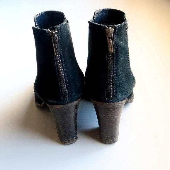 Aquatalia Black Suede Leather Block Heel Chelsea Ankle Boots / Booties Size 9.5 - Picture 6 of 16
